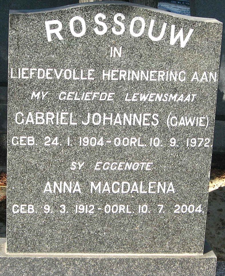 ROSSOUW Gabriel Johannes 1904-1972 &amp; Anna Magdalena 1912-2004