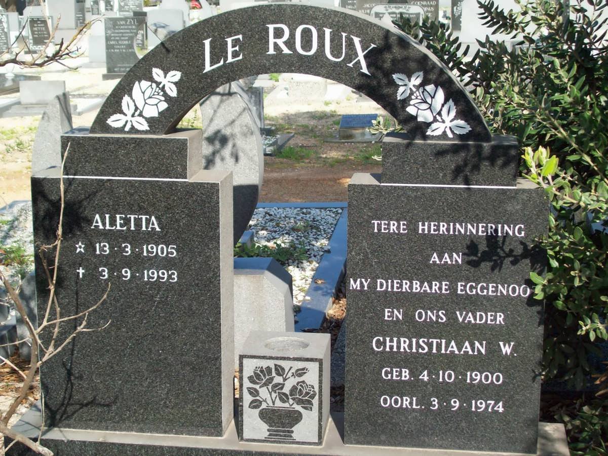 ROUX Christiaan W., le 1900-1974 &amp; Aletta 1905-1993
