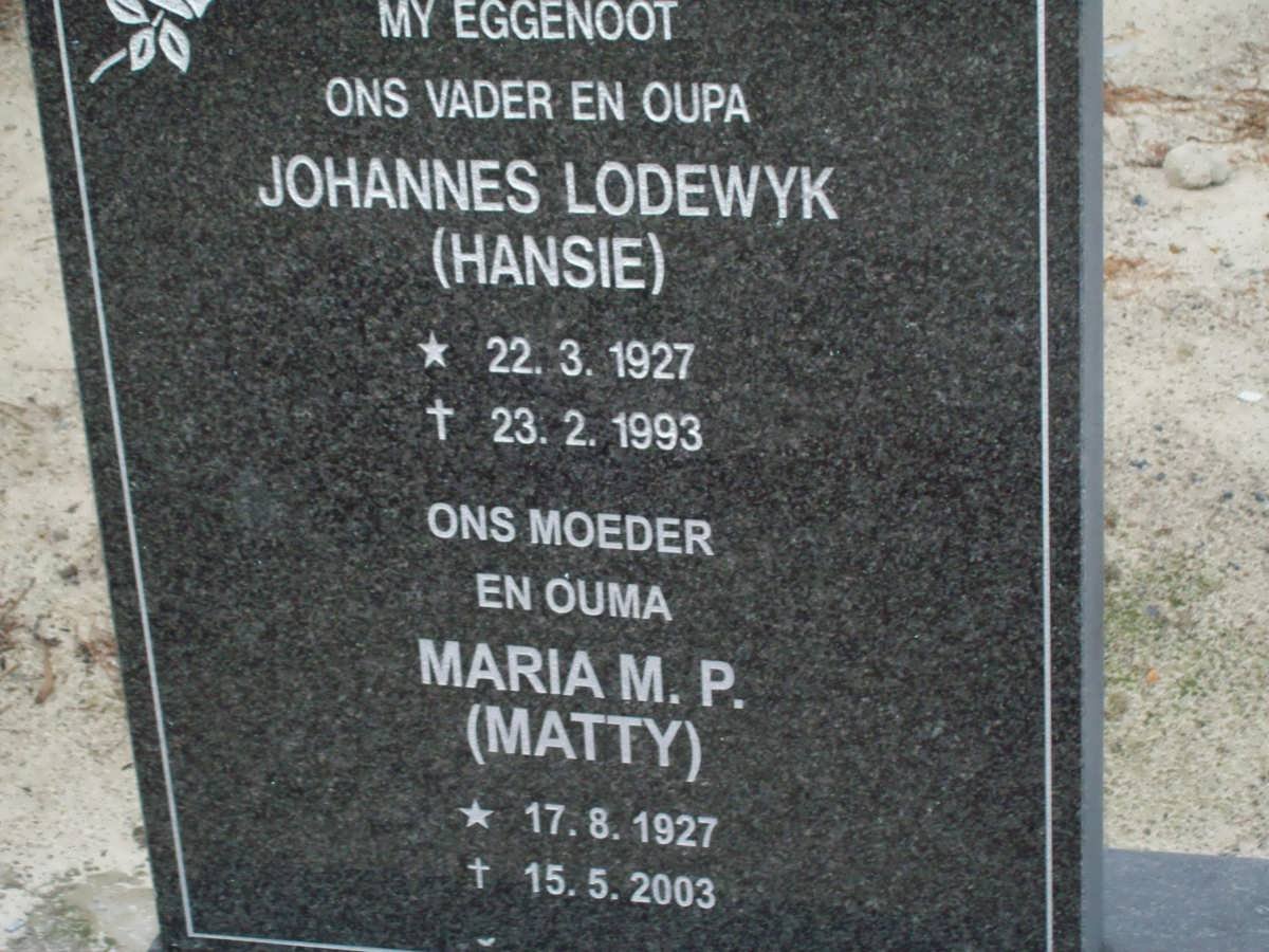 ROUX Johannes Lodewyk, le 1927-1993 &amp; Maria M.P. 1927-2003