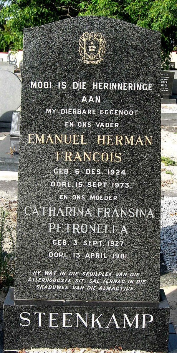 STEENKAMP Emanuel Herman Francois 1924-1973 &amp; Catharina Fransina Petronella 1927-1981