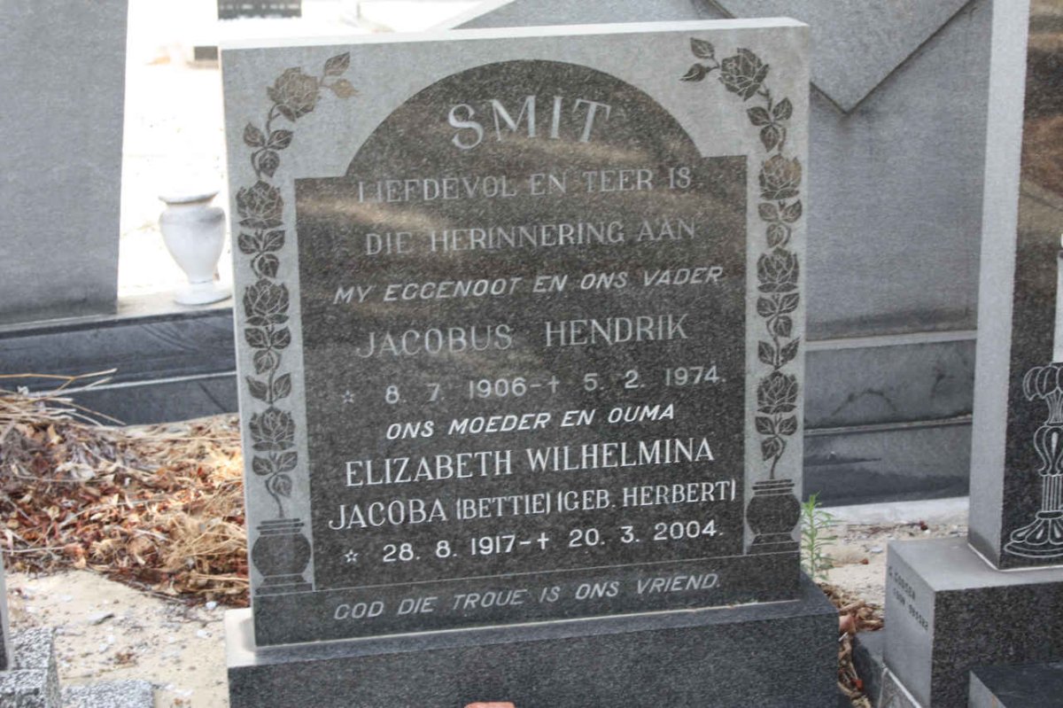 SMIT Jacobus Hendrik 1906-1974 &amp; Elizabeth Wilhelmina HERBERT 1917-2004