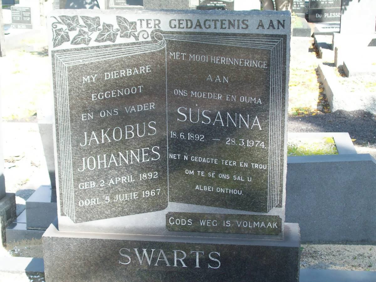 SWARTS Jakobus Johannes 1892-1967 &amp; Susanna 1892-1974