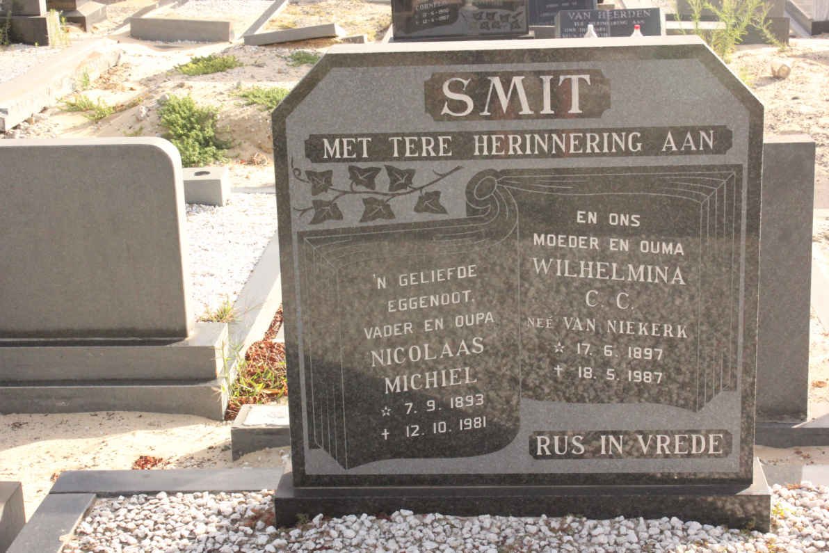 SMIT Nicolaas Michiel 1893-1981 &amp; Wilhelmina C.C. VAN NIEKERK 1897-1987