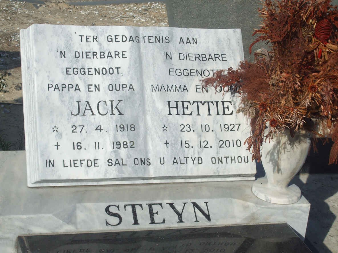 STEYN Jack 1918-1982 &amp; Hettie 1927-2010