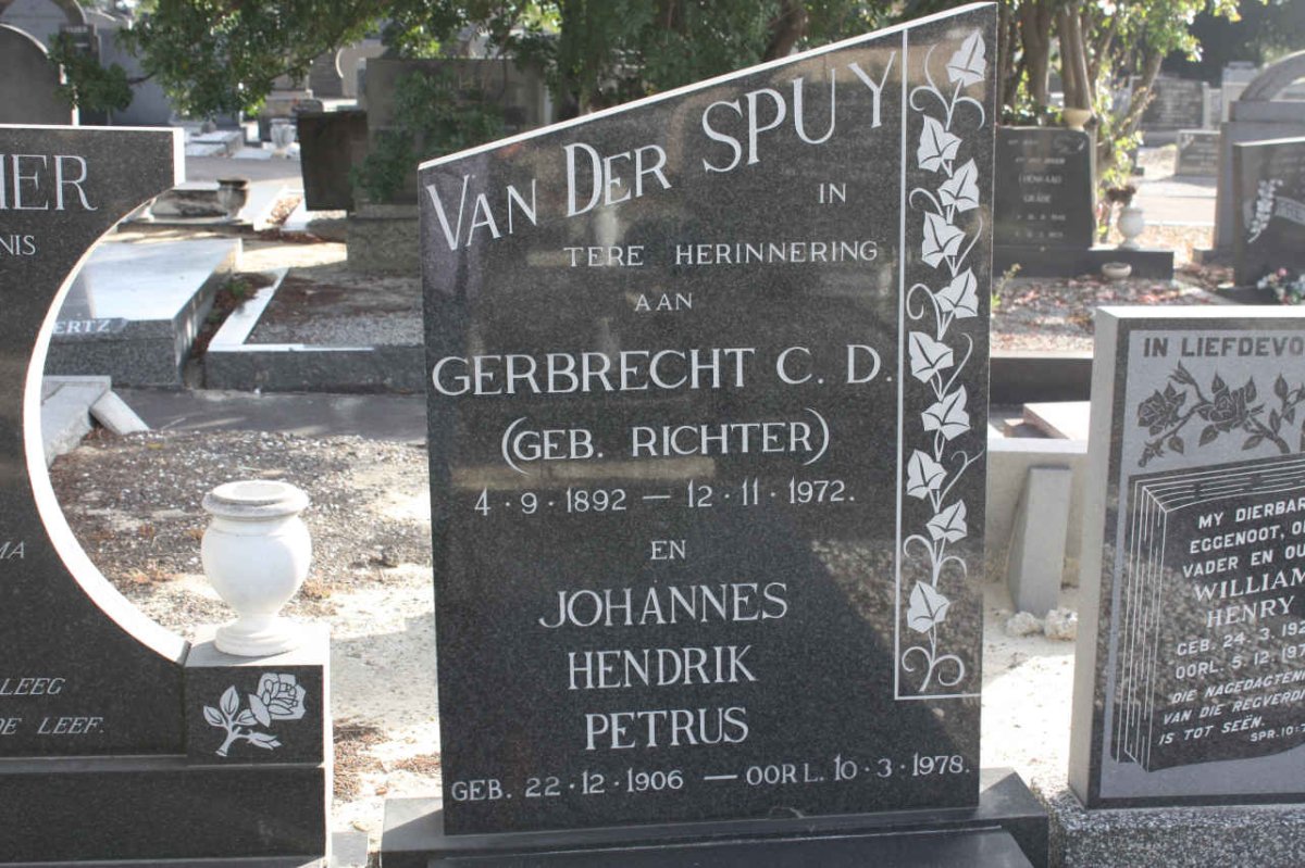 SPUY Johannes Hendrik Petrus, van der 1906-1978 :: VAN DER SPUY Gerbrecht C.D. nee RICHTER 1892-1972