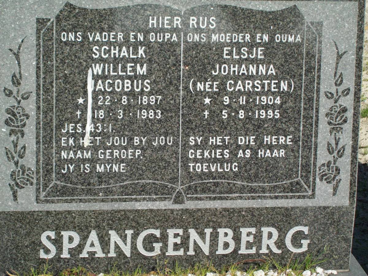 SPANGENBERG Schalk Willem Jacobus 1897-1983 &amp; Elsje Johanna CARSTEN 1904-1995