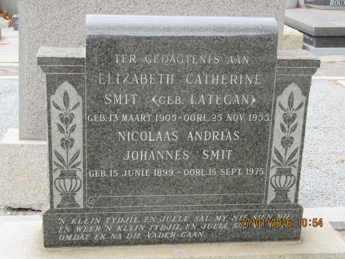 SMIT Nicolaas Andrias Johannes 1899-1975 &amp; Elizabeth Catherine LATEGAN 1905-1955