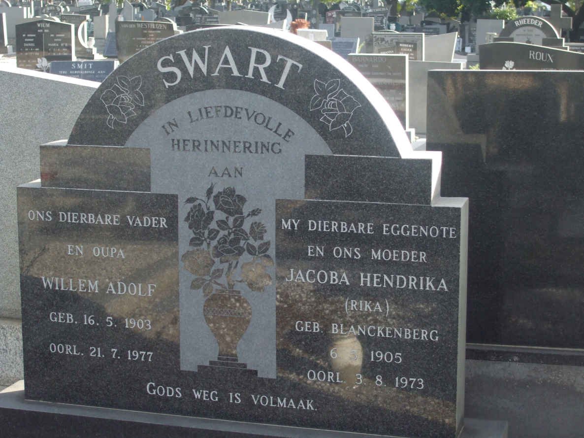 SWART Willem Adolf 1903-1977 &amp; Jacoba Hendrika BLANCKENBERG 1905-1973