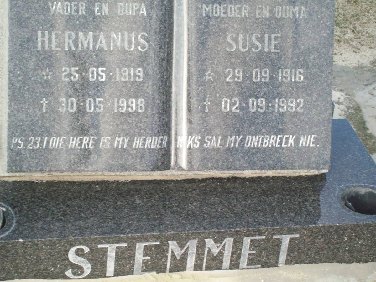 STEMMET Hermanus 1919-1998 &amp; Susie 1916-1992