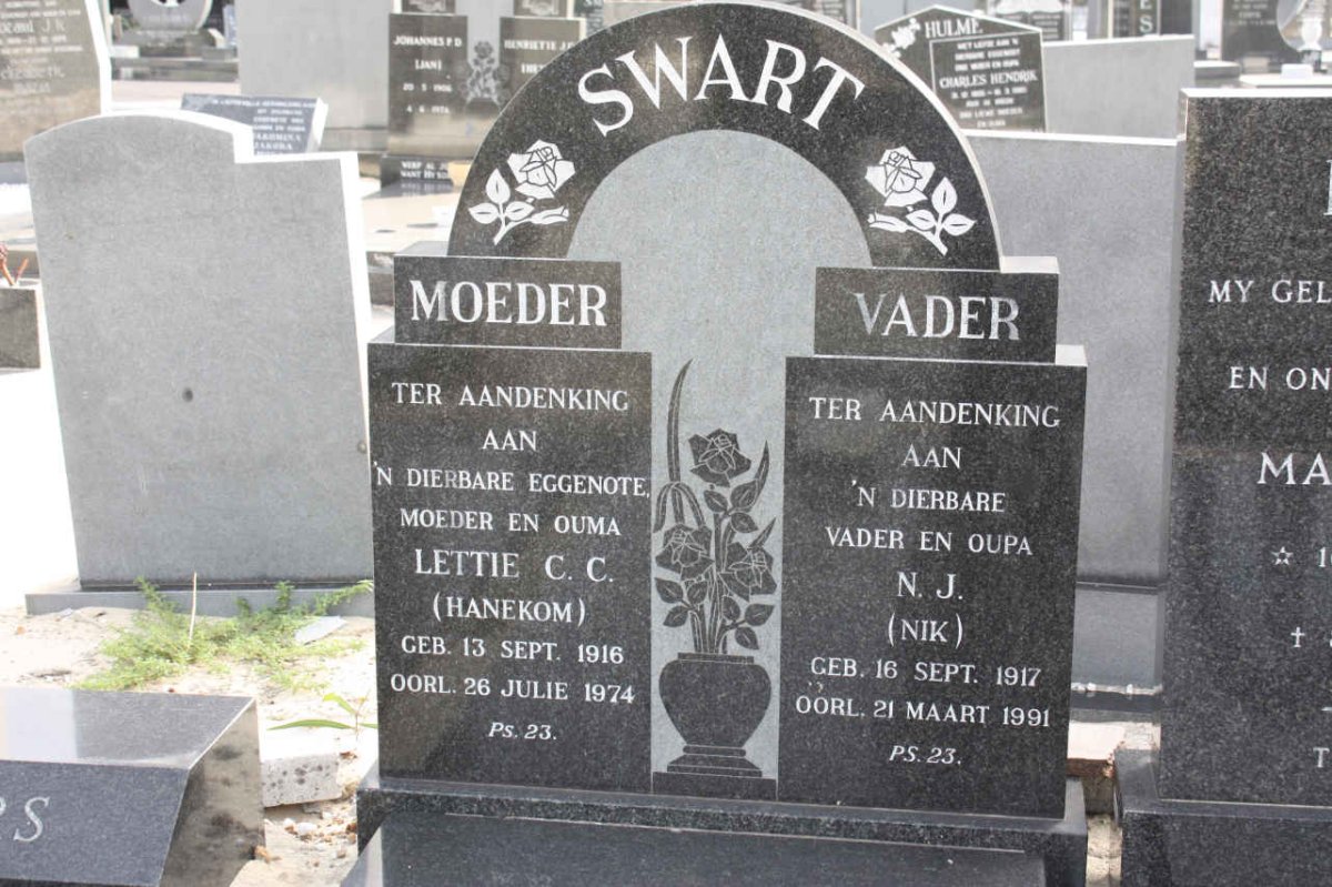 SWART N.J. 1917-1991 &amp; Lettie C.C. HANEKOM 1916-1974