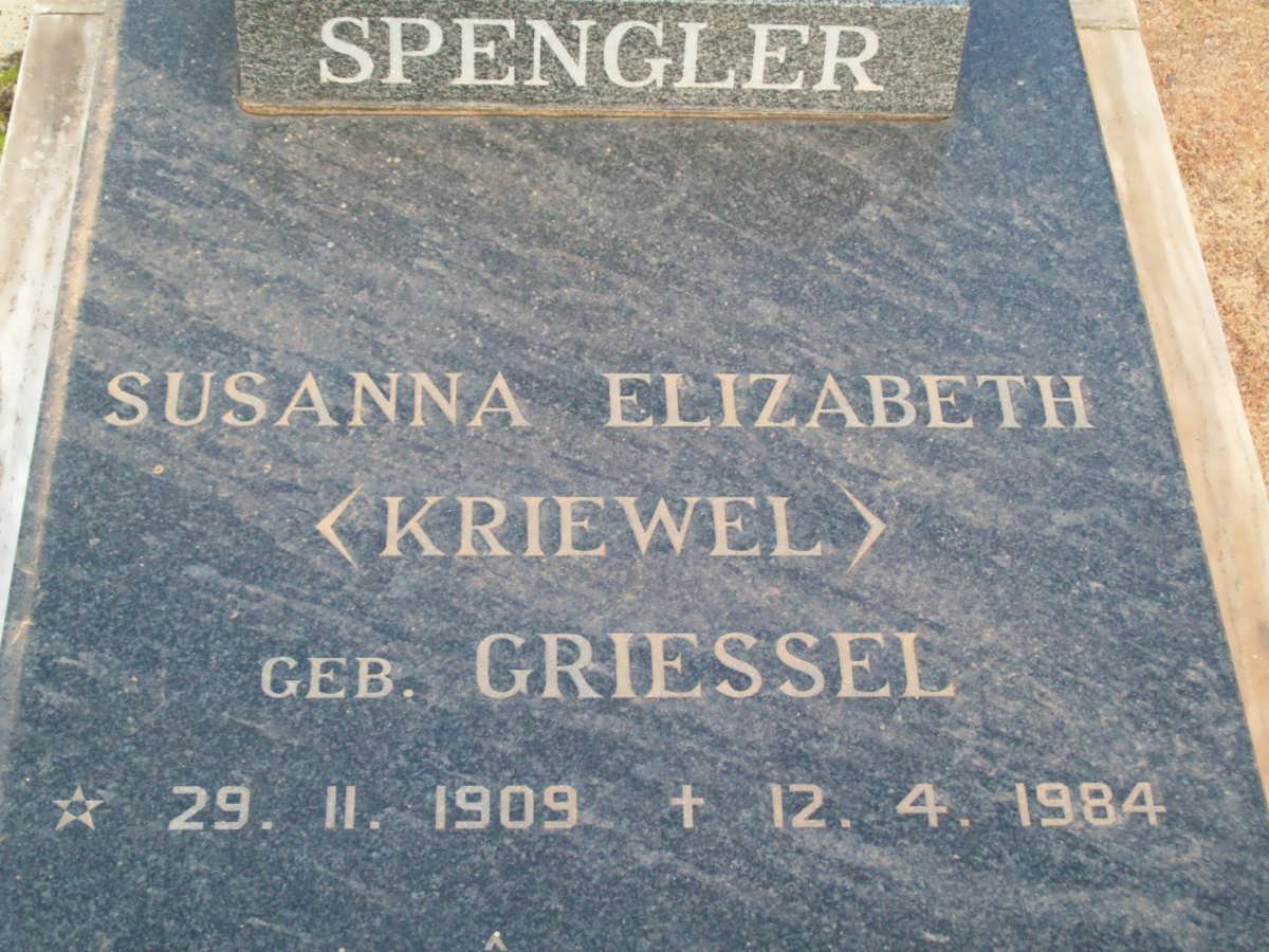 SPENGLER Susanna Elizabeth nee GRIESSEL 1909-1984