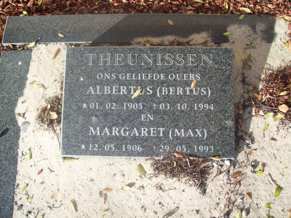 THEUNISSEN Albertus 1905-1994 &amp; Margaret 1906-1998