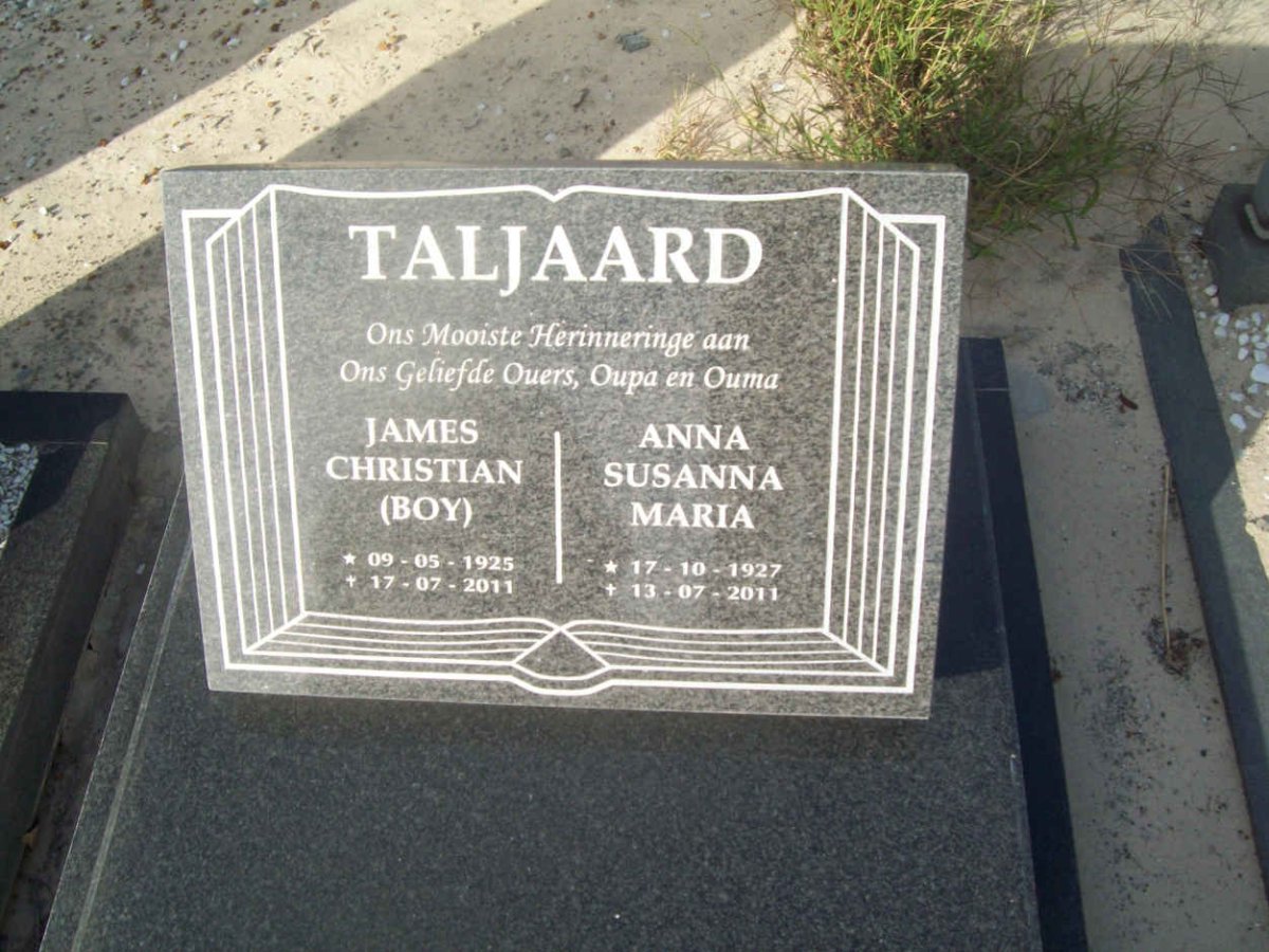 TALJAARD James Christian 1925-2011 &amp; Anna Susanna Maria 1927-2011