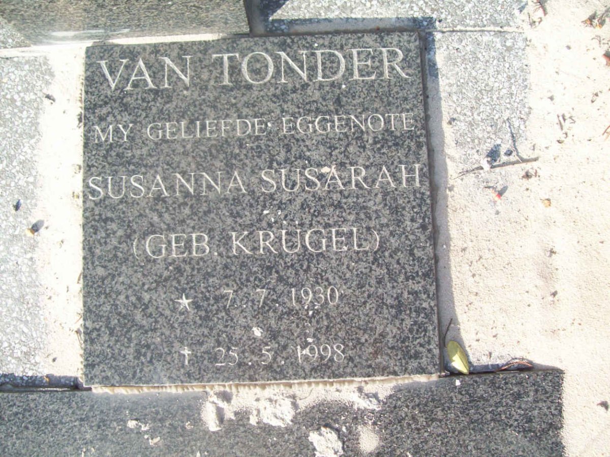 TONDER Susanna Susarah, van nee KRUGEL 1930-1998
