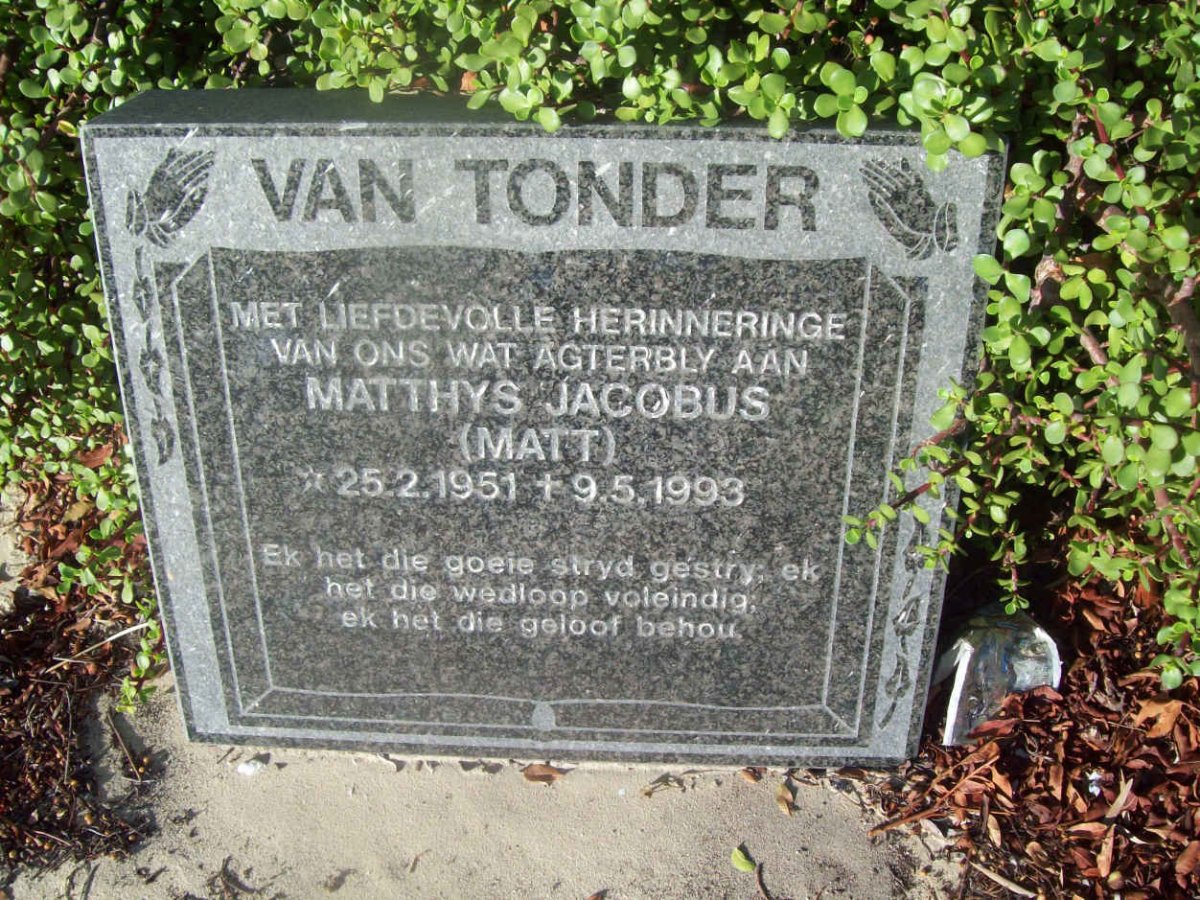 TONDER Matthys Jacobus, van 1951-1993