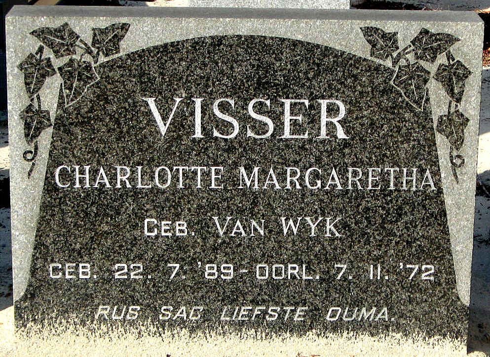 VISSER Charlotte Margaretha nee VAN WYK 1889-1972
