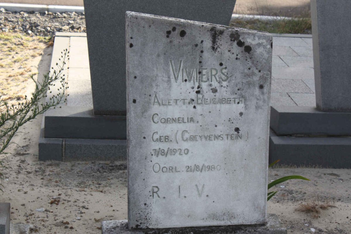 VIVIERS Aletta Elizabeth Cornelia nee GREYVENSTEIN 1920-1980