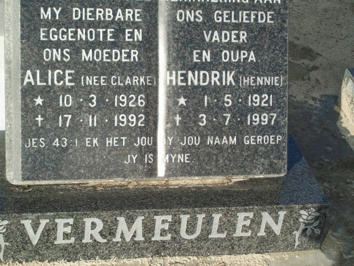 VERMEULEN Hendrik 1921-1997 &amp; Alice CLARKE 1926-1992