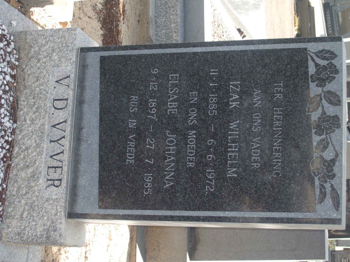 VYVER Izak Wilhelm, van der 1885-1972 &amp; Elsabe Johanna 1897-1985