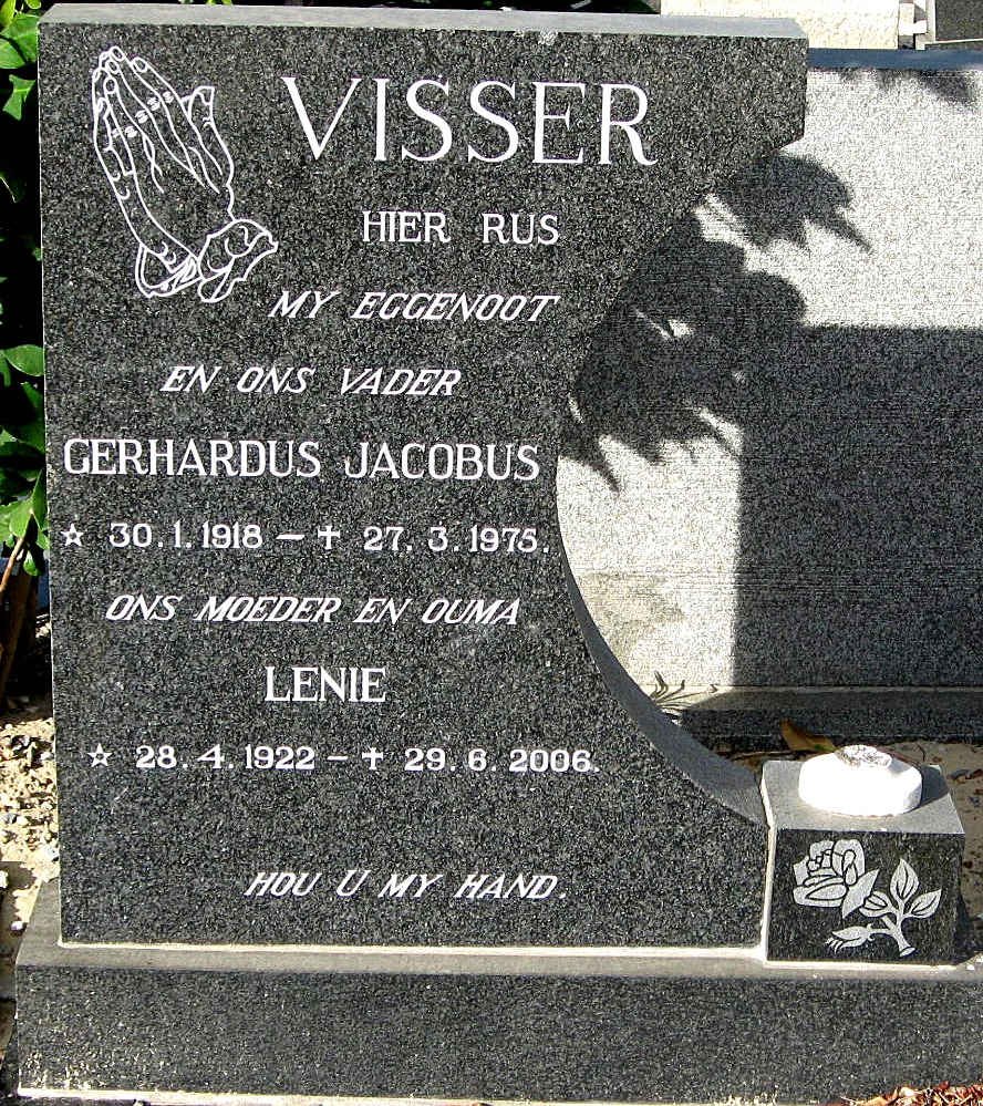 VISSER Gerhardus Jacobus 1918-1975 &amp; Lenie 1922-2006