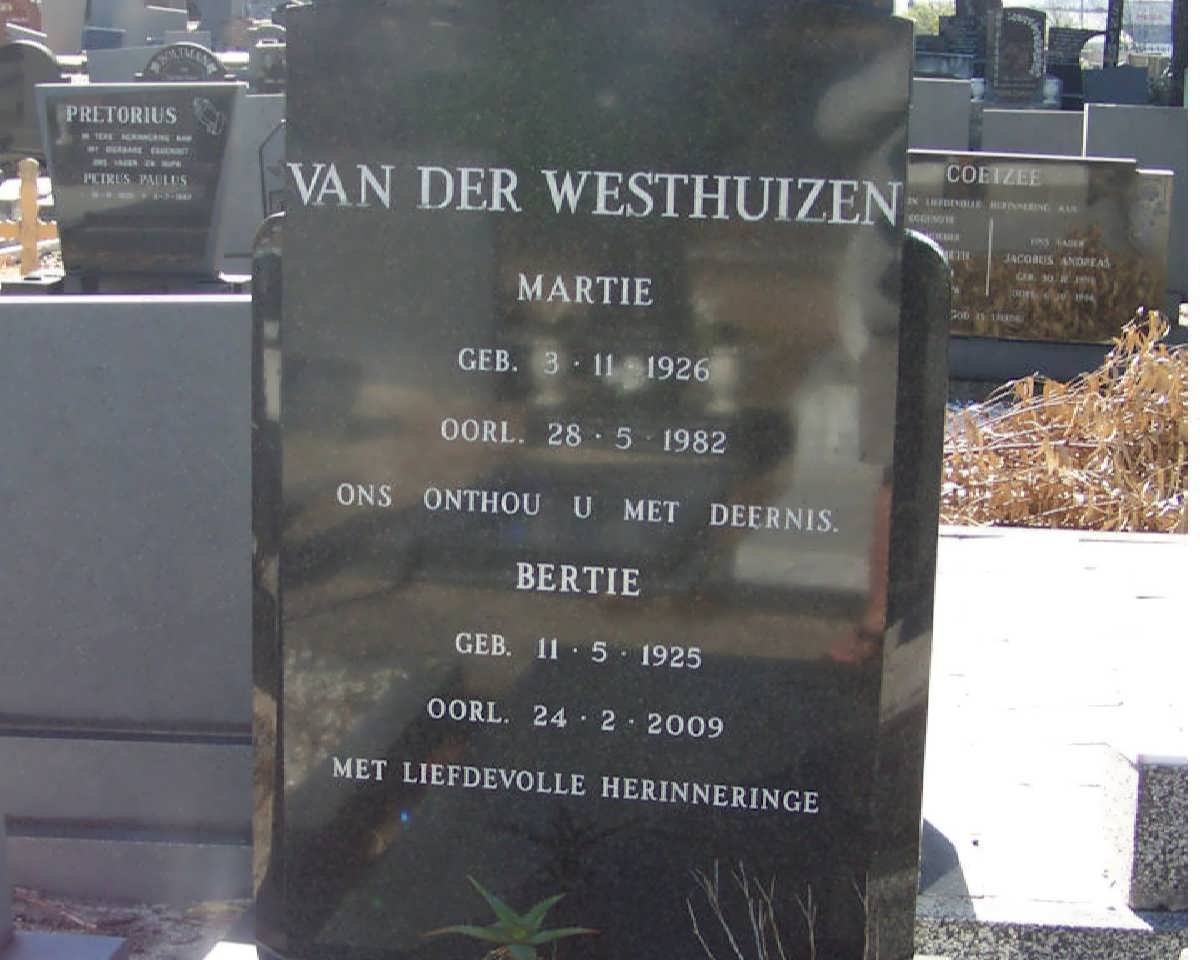 WESTHUIZEN Bertie, van der 1925-2009 &amp; Martie 1926-1982