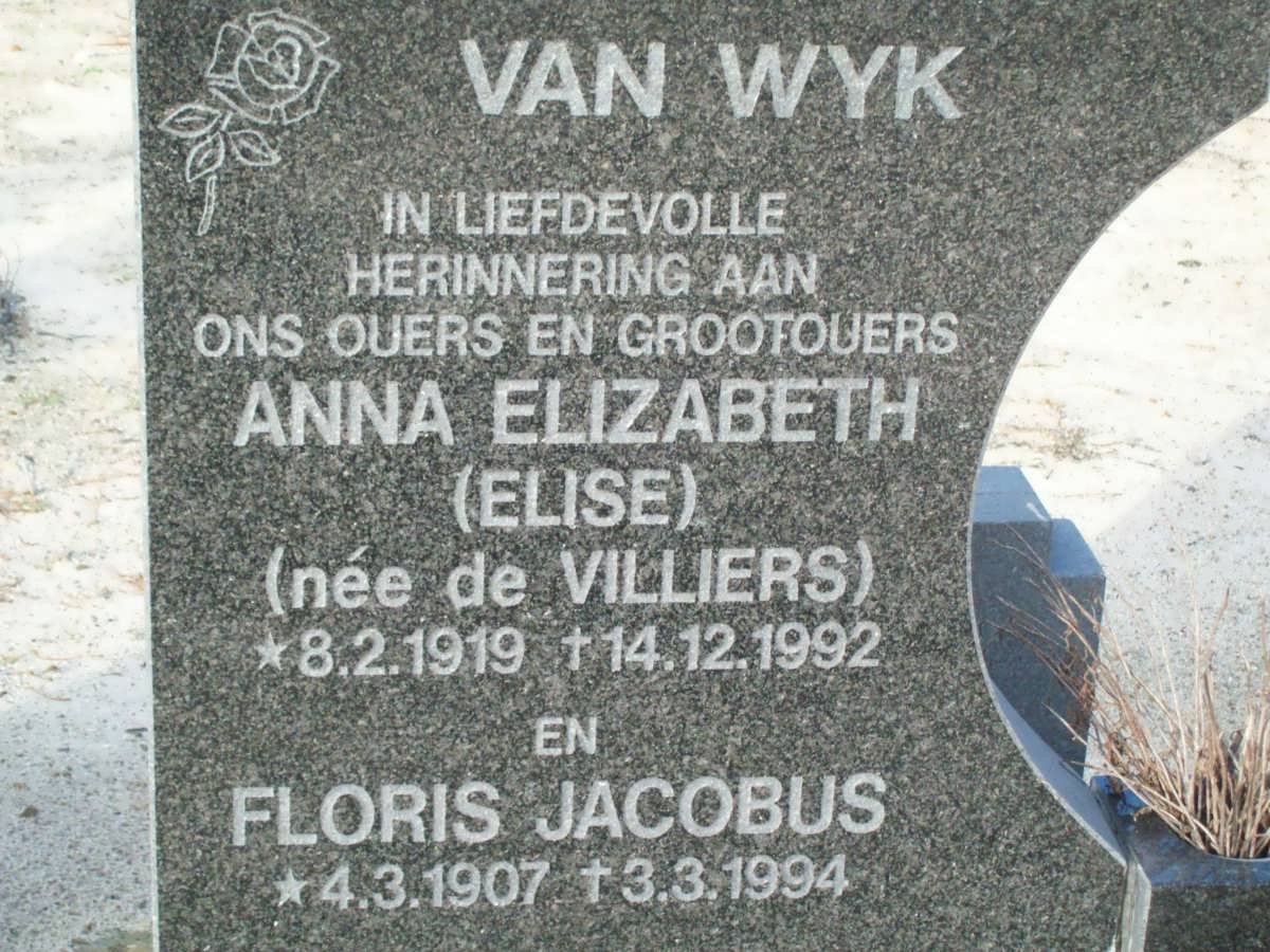 WYK Floris Jacobus, van 1907-1994 &amp; Anna Elizabeth DE VILLIERS 1919-1992