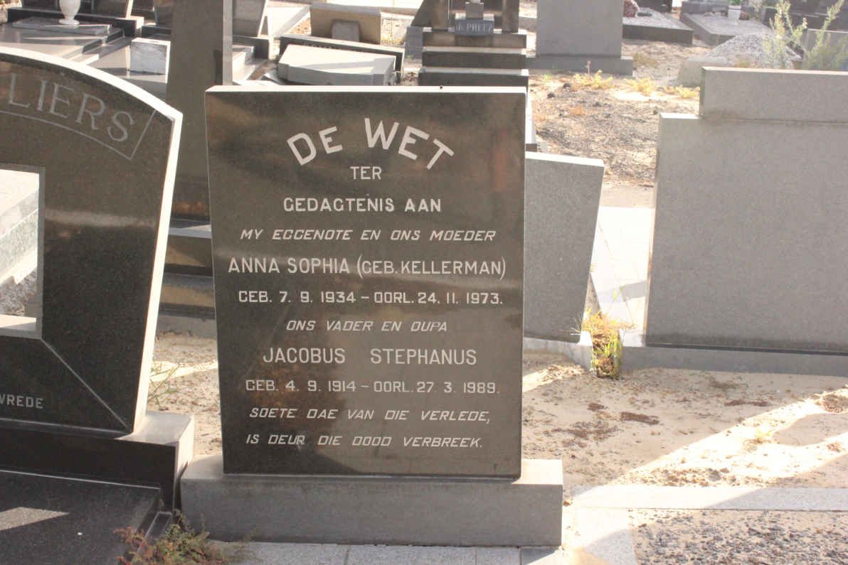 WET Jacobus Stephanus, de 1914-1989 &amp; Anna Sophia KELLERMAN 1934-1973