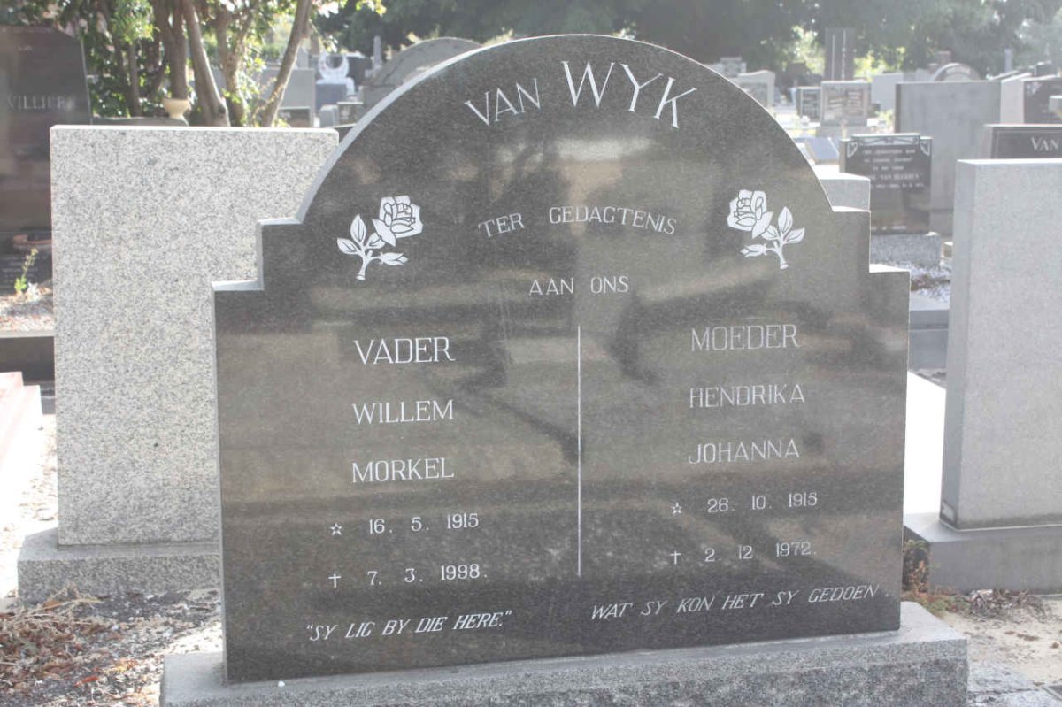 WYK Willem Morkel, van 1915-1998 &amp; Hendrika Johanna 1915-1972