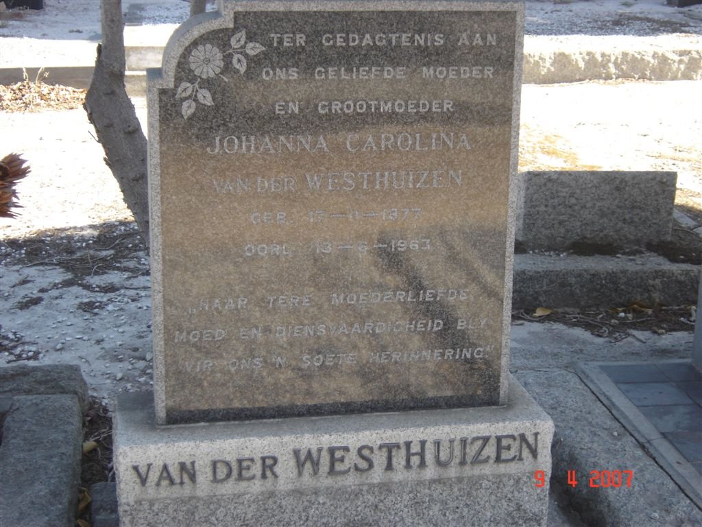 WESTHUIZEN Johanna Carolina, van der 1877-1963