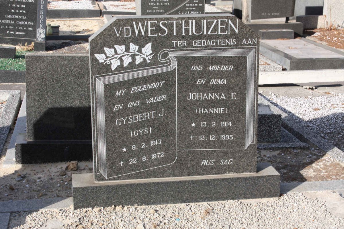 WESTHUIZEN Gysbert J., van der 1913-1972 &amp; Johanna E. 1914-1995