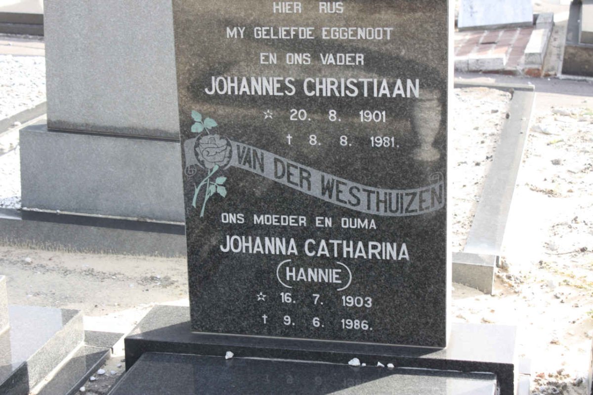 WESTHUIZEN Johannes Christiaan, van der 1901-1981 &amp; Johanna Catharina 1903-1986