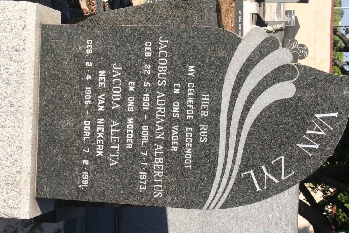 ZYL Jacobus Adriaan Albertus, van 1901-1973 &amp; Jacoba Aletta VAN NIEKERK 1905-1991