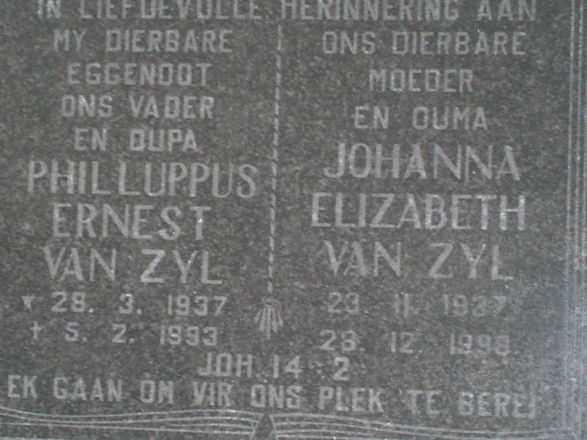 ZYL Philluppus Ernest, van 1937-1993 &amp; Johanna Elizabeth 1937-1998