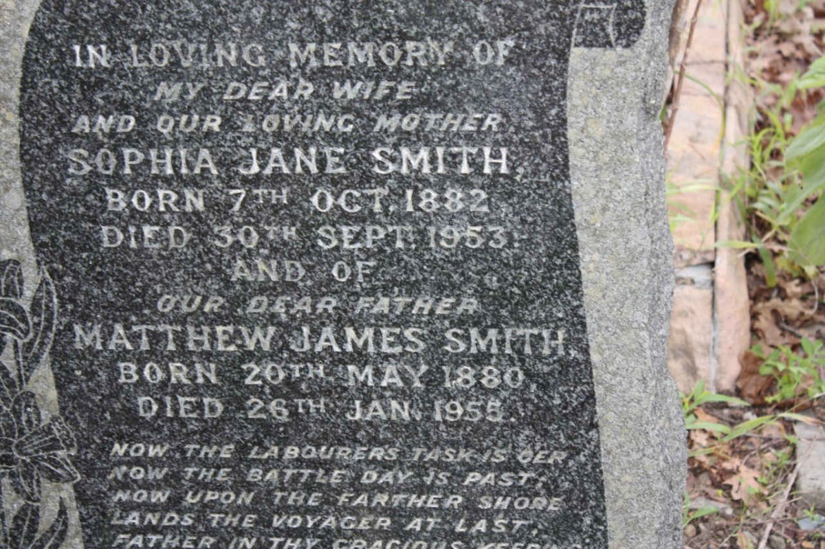 SMITH Matthew James 1880-1955 &amp; Sophia Jane 1882-1953
