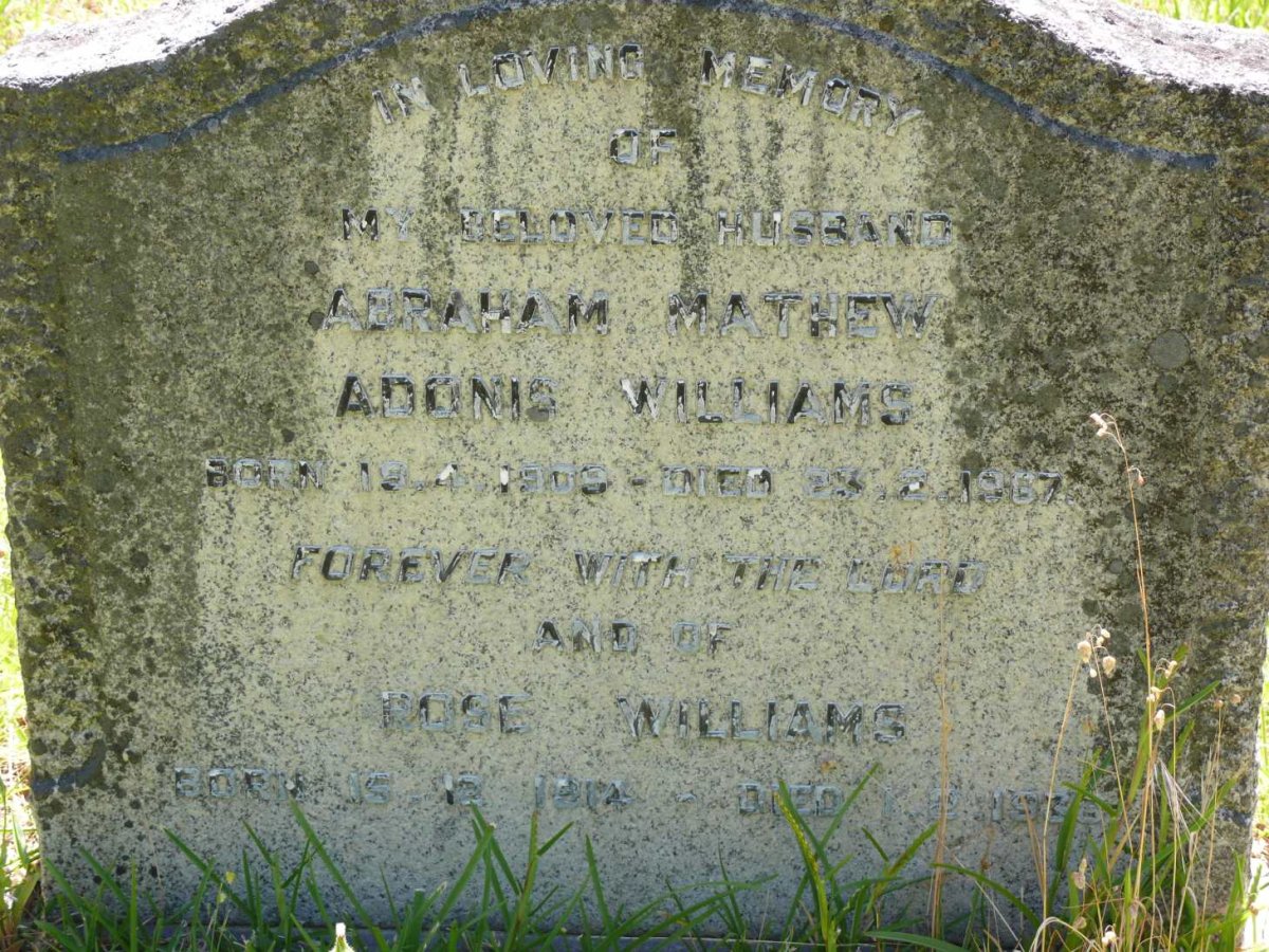 WILLIAMS Abraham Mathew Adonis 1909-1967 &amp; Rose 1914-1938