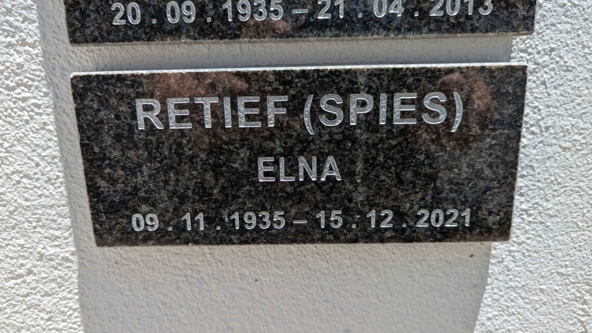 RETIEF Elna nee SPIES 1935-2021