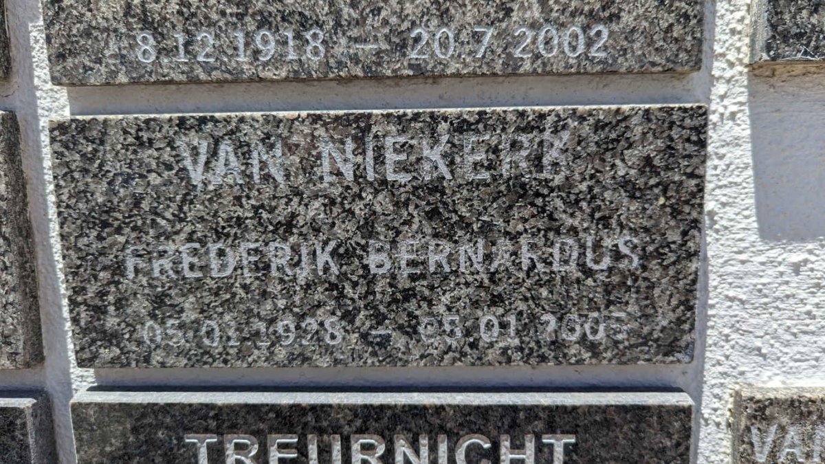 NIEKERK Frederik Bernardus, van 1928-2005