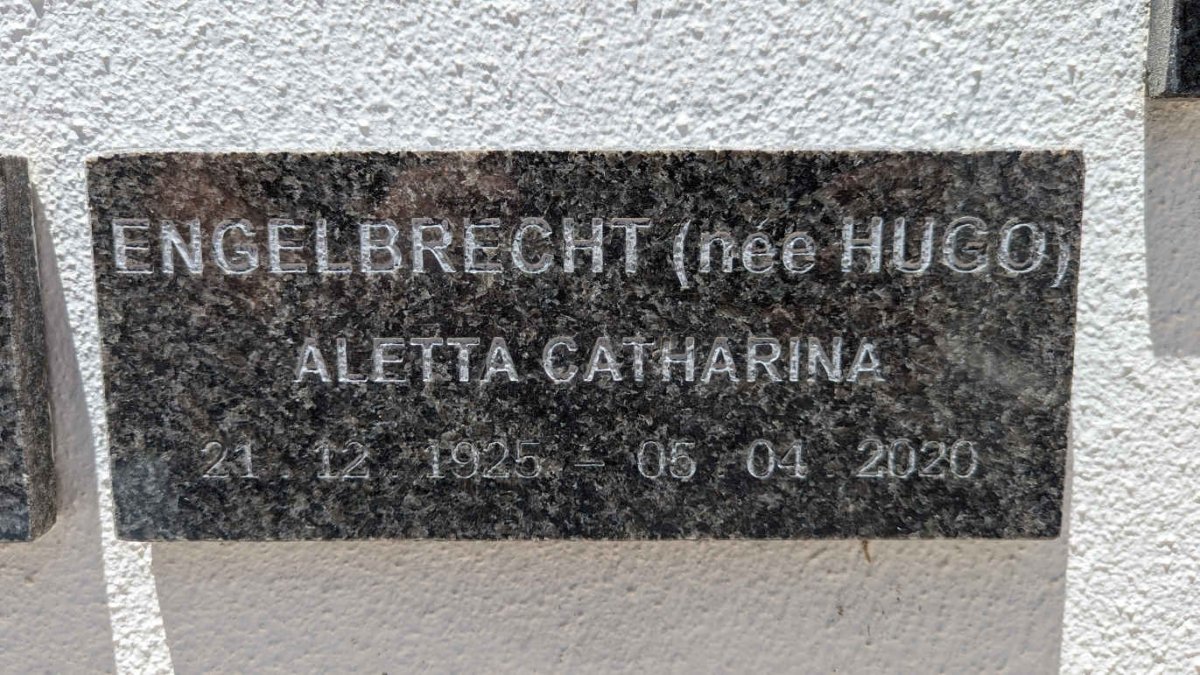 ENGELBRECHT Aletta Catharina nee HUGO 1925-2020