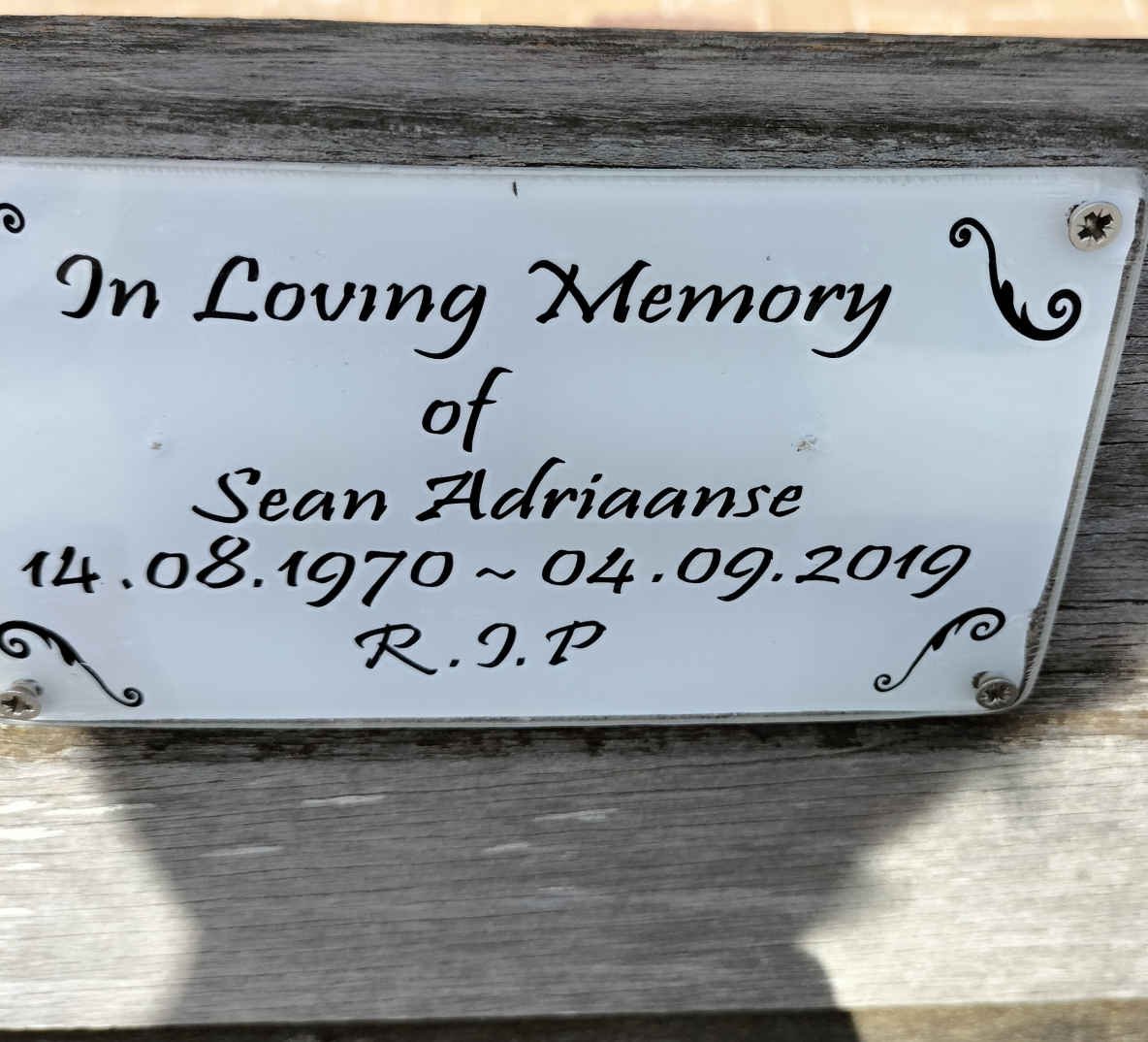 ADRIAANSE Sean 1970-2019
