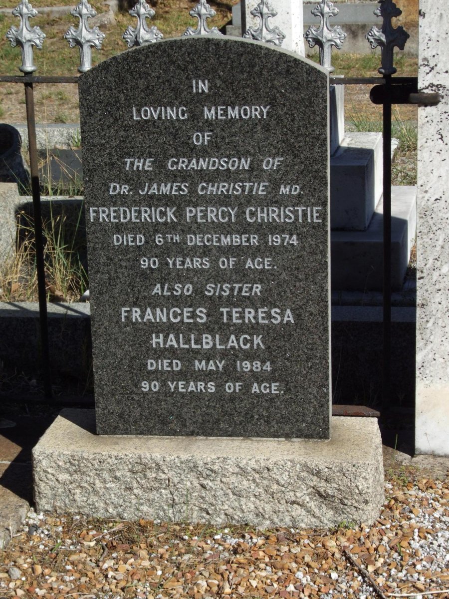 CHRISTIE Frederick Percy -1974 :: HALLBLACK Frances Teresa -1984