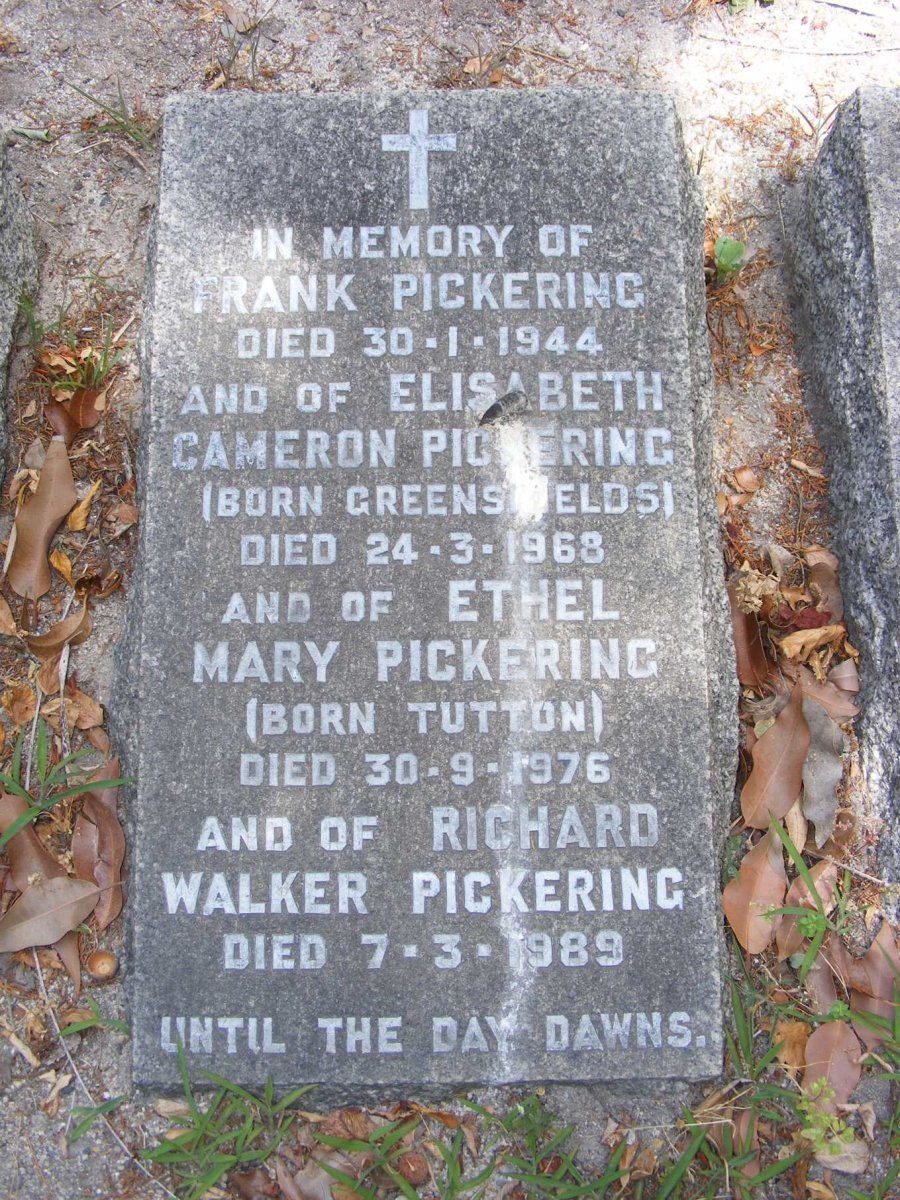 PICKERING Frank -1944 &amp; Elizabeth Cameron GREENS?IELDS -1968