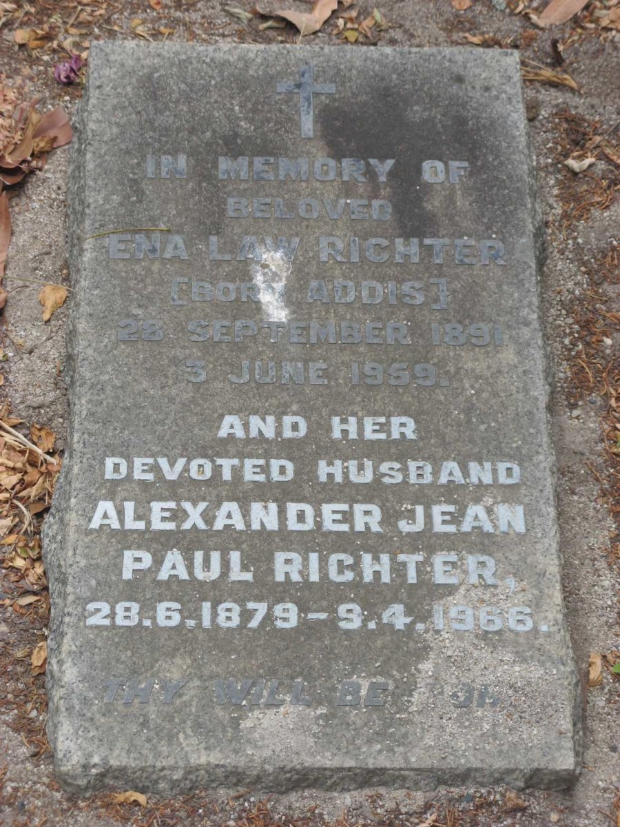 RICHTER Alexander Jean Paul 1879-1966  &amp; Ena Law ADDIS 1891-1959