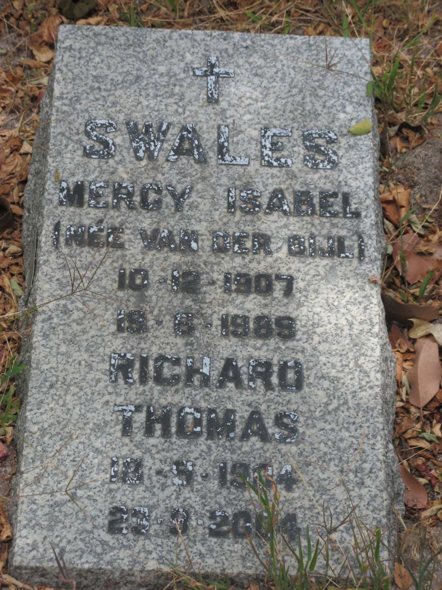 SWALES Richard Thomas 1904-2004 &amp; Mercy Isabel VAN DER BIJL 1907-1989