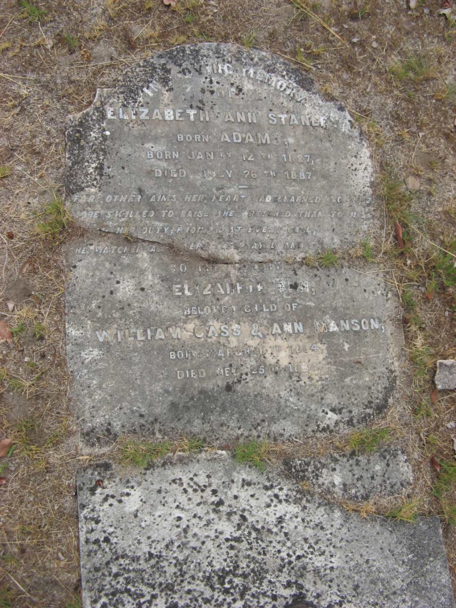 STANLEY Elizabeth Ann nee ADAMS 1827-1887 :: MANSON Elizabeth Ann 1884-1884