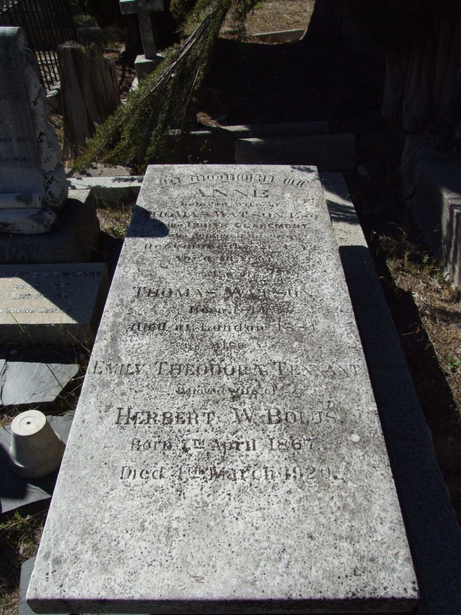 WATSON Thomas 181?-1884 &amp; Anne -18?2 :: BOLUS Emily Theodora nee TENNANT 1867-1920