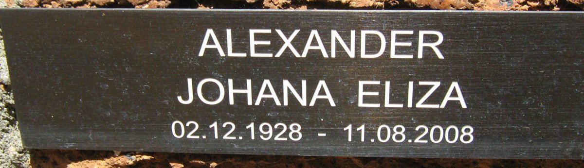 ALEXANDER Johana Eliza 1928-2008