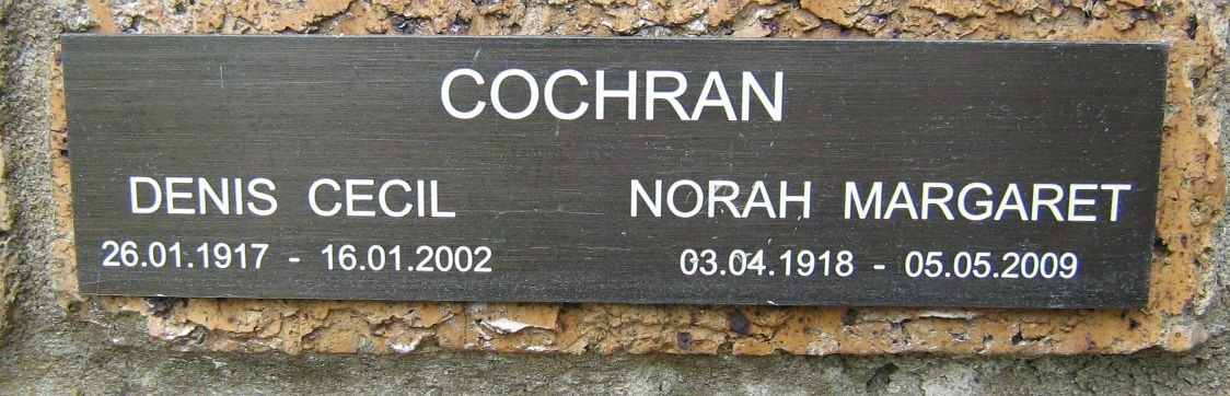 COCHRAN Denis Cecil 1917-2002 &amp; Norah Margaret 1918-2009