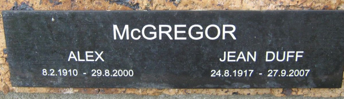 McGREGOR Alex 1910-2000 &amp; Jean Duff 1917-2007