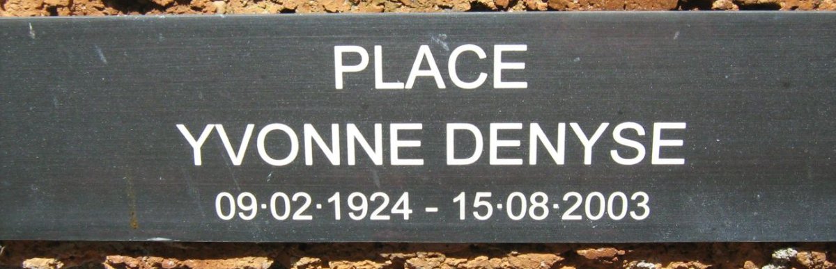 PLACE Yvonne Denyse 1924-2003