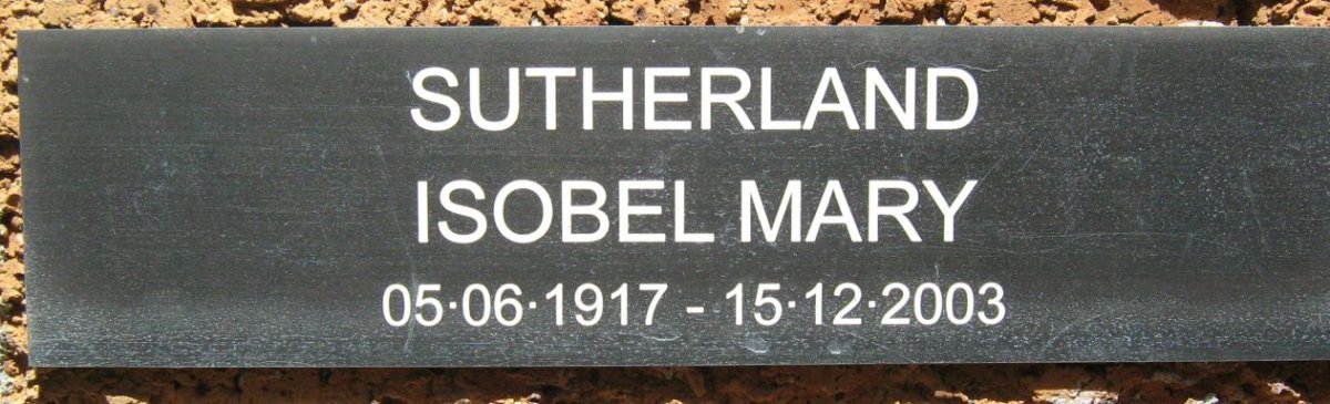 SUTHERLAND Isobel Mary 1917-2003